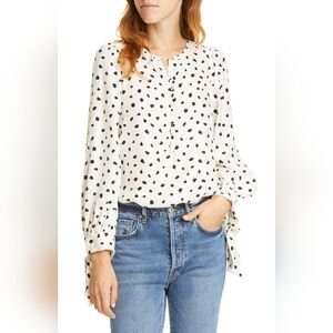 Rebecca Taylor White Silk Blend Blouse With Black Dots
